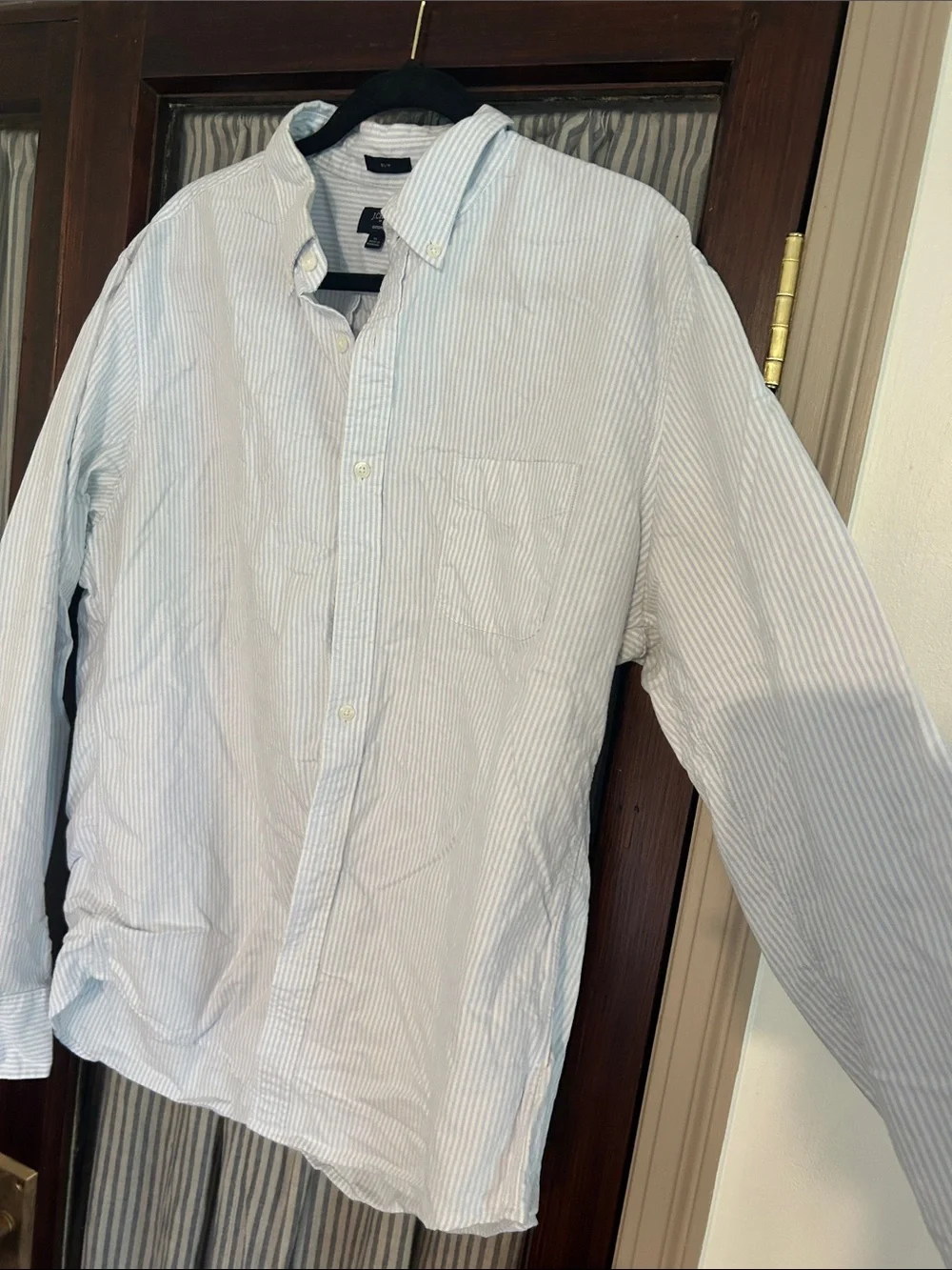 J. Crew Men's Pale Blue and White Pinstripe Button-Down Shirt
